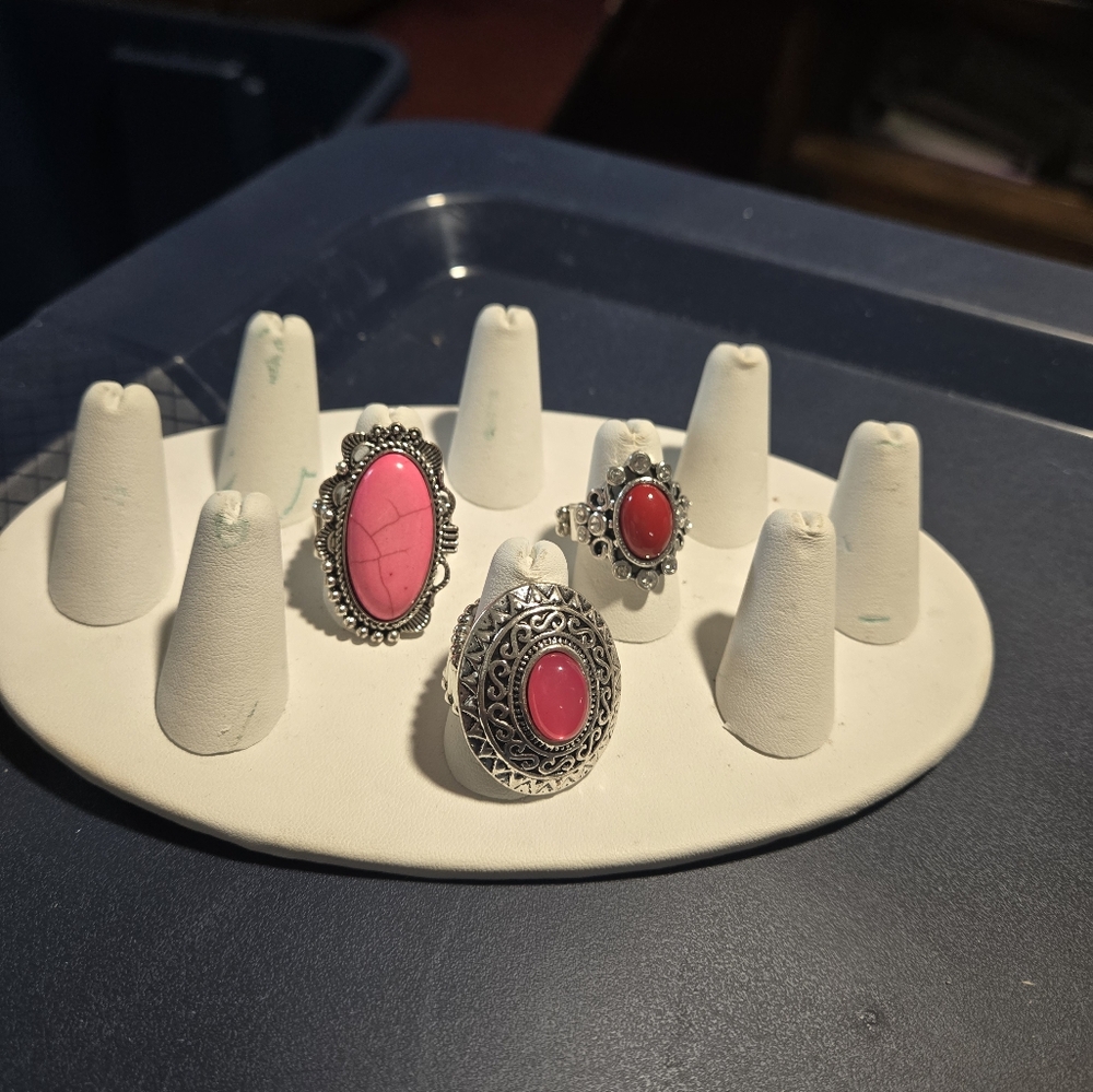 Vintage Silver and Pink Filigree Ring Set